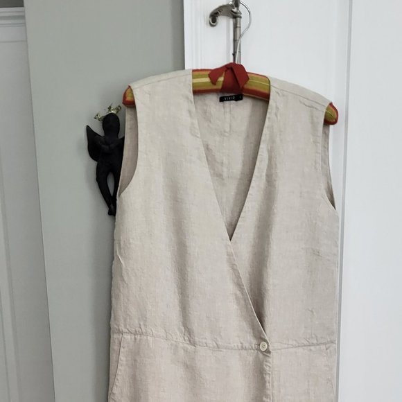 Vivid Dresses & Skirts - VIVID - Linen Sheath Crossover Wrap Style Dress,  Sleeveless - Natural - M